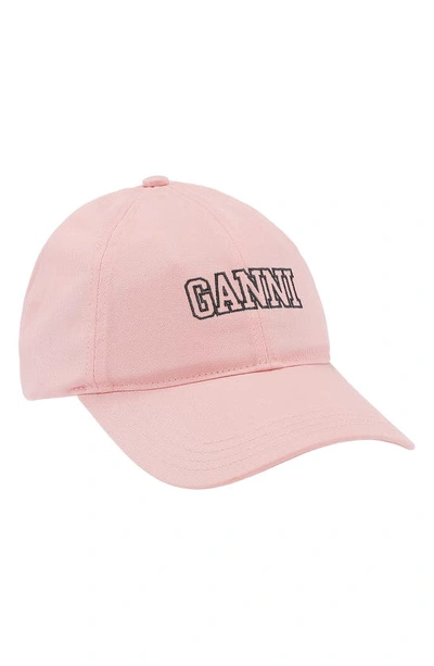Ganni Baseball Cap In Cotton With Logo In Pink