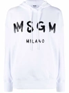 MSGM WHITE JERSEY HOODIE WITH LOGO PRINT