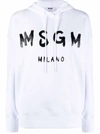 Msgm Logo Print Cotton Hoodie Clothing In White