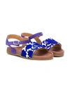 Pèpè Flower Print Crossover Strap Sandals In Blue