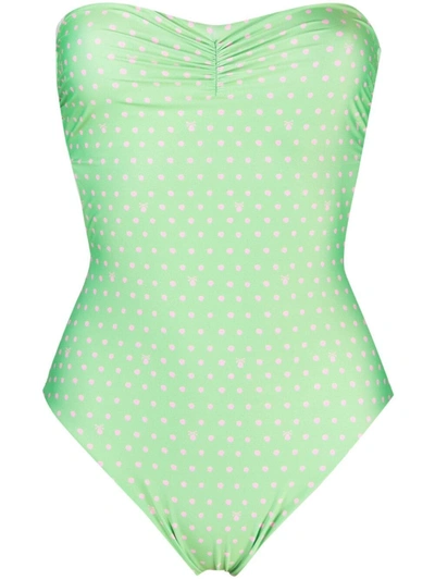 John Richmond Reversible Polka-dot Swimsuit In Acid Green