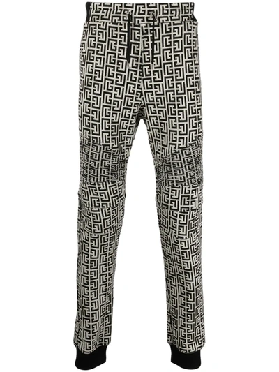 Balmain Ribbed Double Jersey Monogram Sweatpants In White