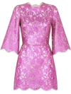 Dolce & Gabbana Metallic Fuchsia Floral Sheath Mini Dress In Pink