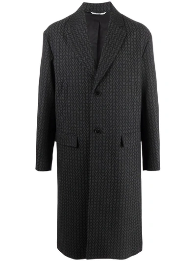 Valentino Optical V Logo Single-breasted Coat In Grey