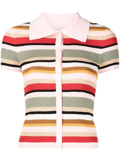 Alice And Olivia Colleen Striped Ribbed-knit Polo Shirt In Multi