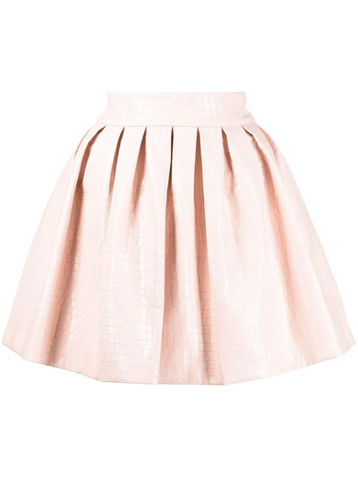 Alice And Olivia Fizer Pleated Faux Croc-effect Leather Mini Skirt In Blush