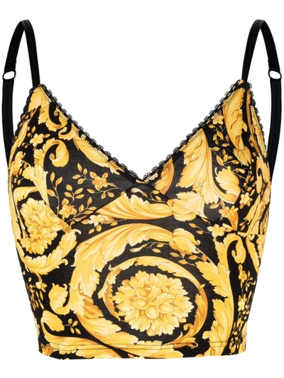 Versace Cropped Baroque-print Camisole In Yellow