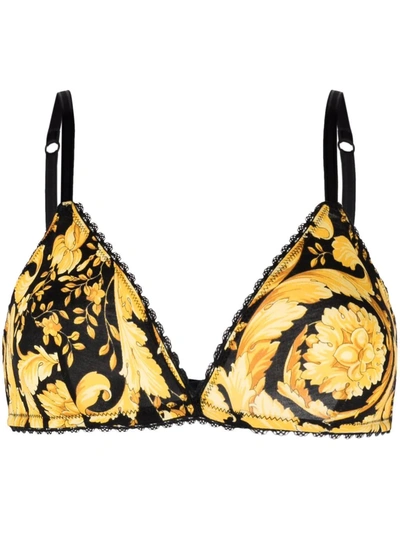 Versace Bralette With A Baroque Print In Yellow