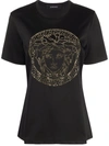 Versace Black Cotton T-shirt With Applied Medusa Logo
