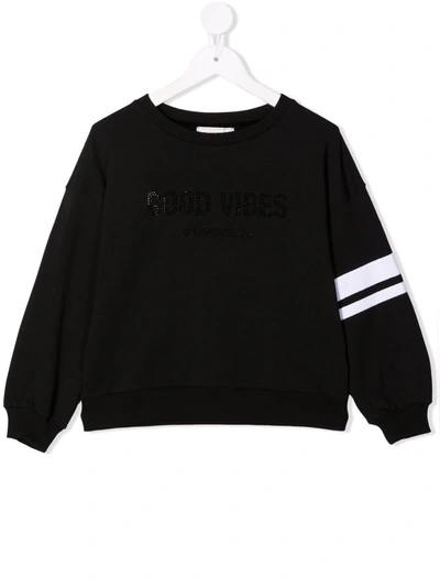 Monnalisa Kids' Side-stripe Cotton Sweatshirt In Black