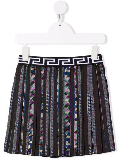 Versace Girls Teen Black Logo Pleated Skirt