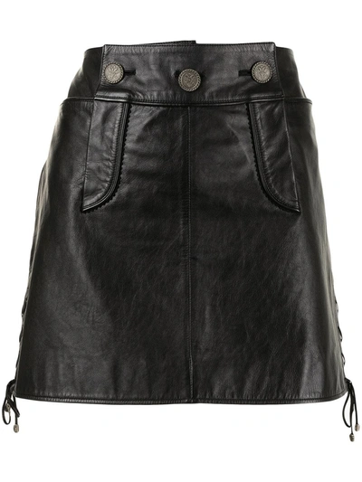 Pre-owned Chanel Cc Buttons Leather Miniskirt In Black