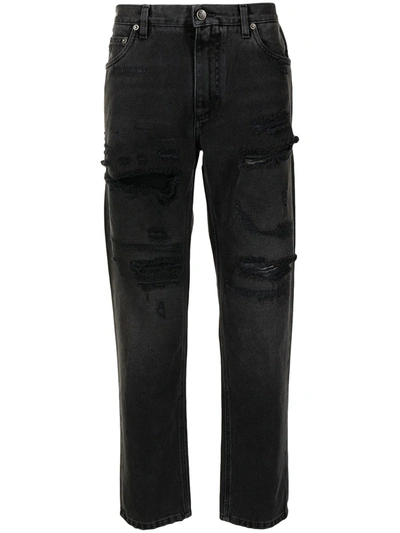 Dolce & Gabbana High-waisted Ripped Jeans In Black