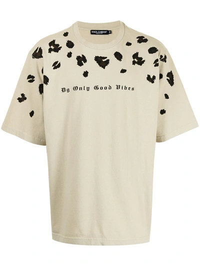 DOLCE & GABBANA Tシャツ（L) Only Good Vibes Dolce & Gabbana Only Good Vibes Cotton T-shirt In Neutrals