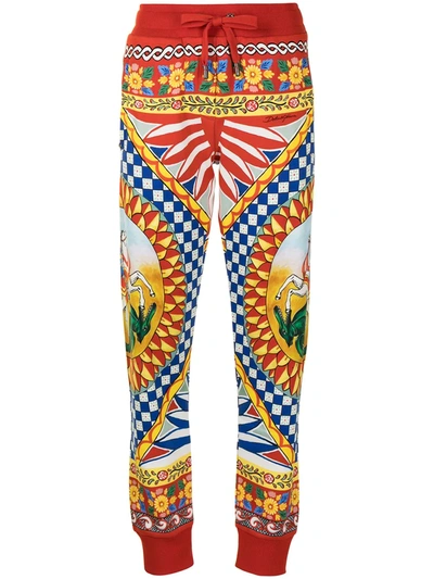 Dolce & Gabbana Printed Cotton-jersey Track Pants In Red