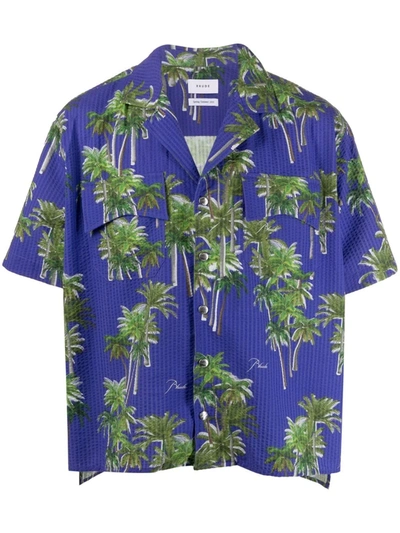 Rhude Short Sleeve Palm Tree Print Shirt Blue And Green
