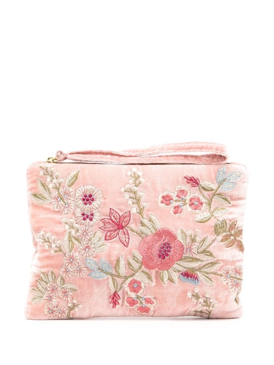 Anke Drechsel Floral-embroidered Makeup Bag In Pink