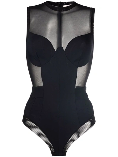 Murmur Sheer-panelled Sleeveless Bodysuit In Black