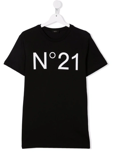 N°21 Kids' Logo-print Short-sleeve T-shirt In Black