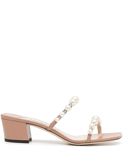 Jimmy Choo Amara 45mm Faux Pearl-embellished Mules In Ballet Pink/white