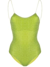 Oseree Lumière Stretch-lurex Swimsuit In Green