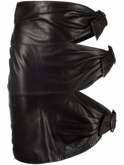Pre-owned Alaïa 1980s Buckled Sides Leather Skirt In Black