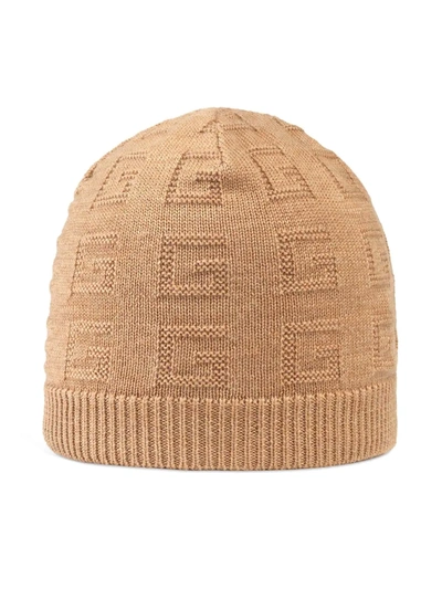 Gucci Kids' Intarsia-knit Beanie Hat In Brown