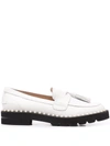 Stuart Weitzman Tassel-detail Round-toe Loafers In White