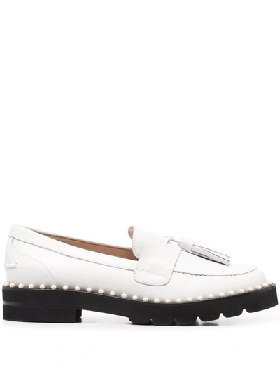 Stuart Weitzman Tassel-detail Round-toe Loafers In White