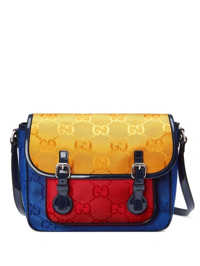 Gucci Kids' Blue, Red And Yellow Colourblock Gg All Over Satchel