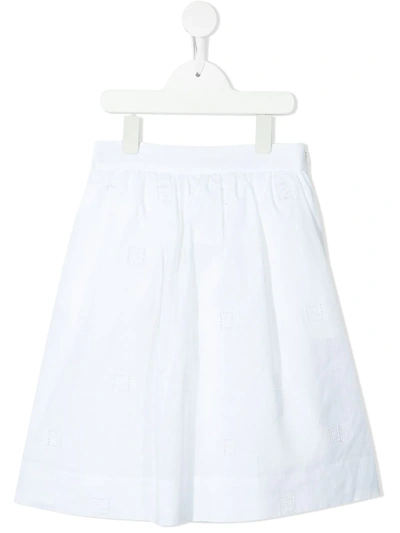 Fendi Kids' Ff 刺绣伞形半身裙 In White