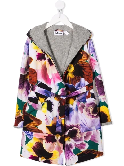 Molo Teen Floral-print Organic-cotton Coat In Blue