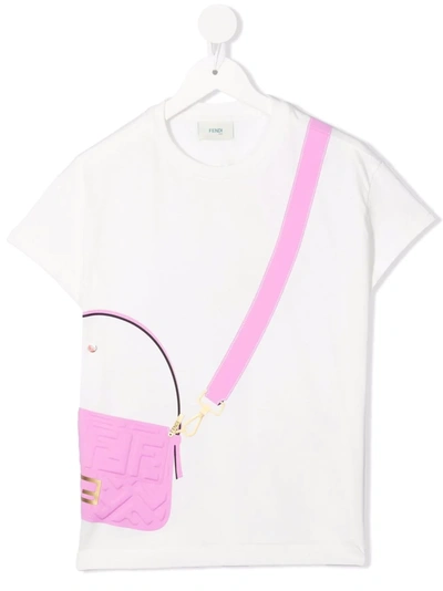 Fendi Kids' Graphic-print Logo T-shirt In White