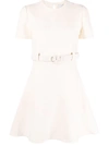 Valentino Wool & Silk Crepe Mini Dress W/belt In Neutrals