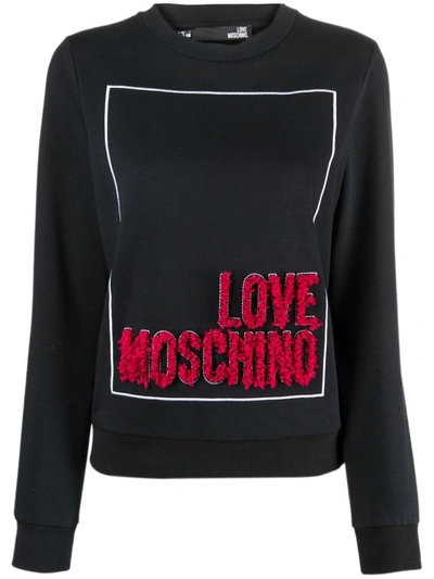 Love Moschino Embellished Cotton-blend Fleece Sweatshirt In Black