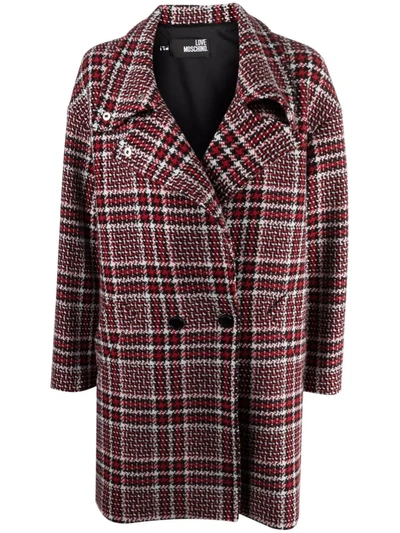 Love Moschino Double-breasted Check Coat In Black