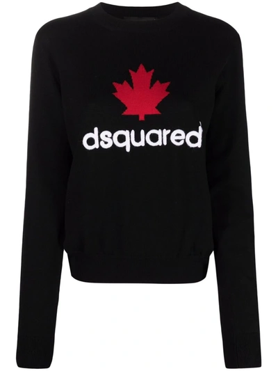 Dsquared2 “mini D2leaf”logo羊毛针织毛衣 In Black