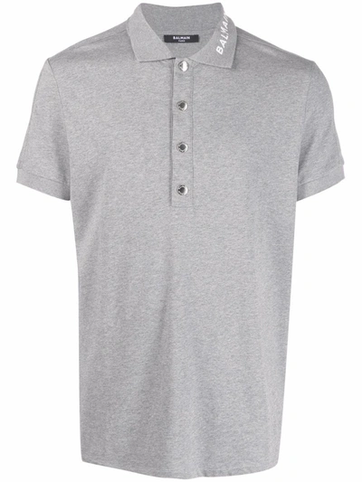 Balmain Branded-collar Polo Shirt In Grey