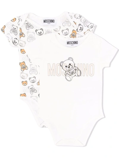 Moschino Babies' Teddy Bear-print Two-pack Body In White