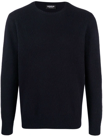Dondup Crewneck Jumper Made Of Blue Wool With Beige Contrast Profile In Dark Blue