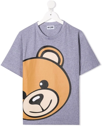 Moschino Kids' T-shirt Grigio Melange Teddy Bear In Jersey Di Cotone