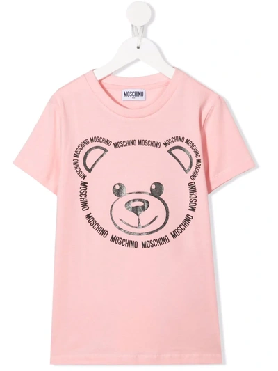 Moschino Kids' Teddy Bear-print Stretch-cotton T-shirt In Pink