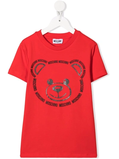 Moschino Kids' Teddy Bear-print Cotton T-shirt In Red