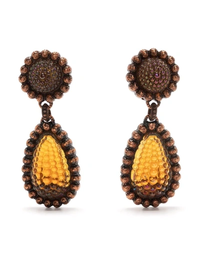 Pre-owned Saint Laurent 1990s Cabochon Dangle Earrings In Brown