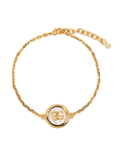 Dolce & Gabbana Logo-plaque Chain-link Braclet In Gold