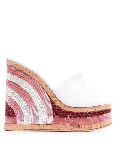 Haus Of Honey Bead-embellished Wedge Sandals In White