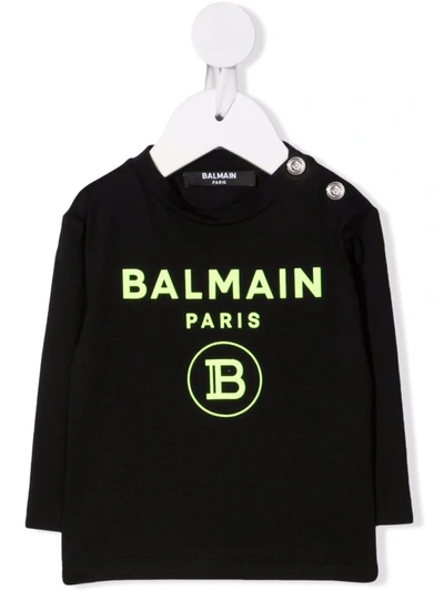 Balmain Babies' Logo印花t恤 In Black
