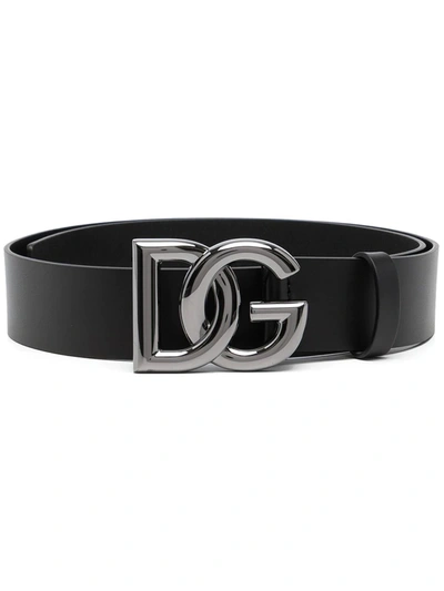 Dolce & Gabbana Dg Logo Calf Leather Belt In Black