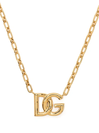 Dolce & Gabbana Logo-plaque Chain-link Necklace In Gold