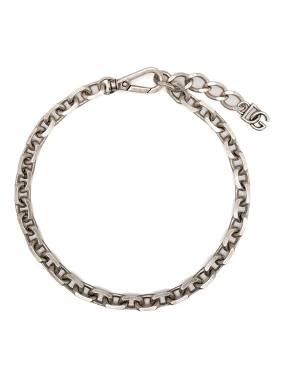 Dolce & Gabbana Chain-link Logo-plaque Necklace In Silver/palladium
